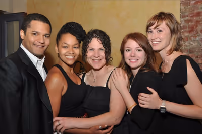 Brandon J. Dirden, Crystal A. Dickinson, playwright Lucy Thurber, Aubrey Dollar and J Photo